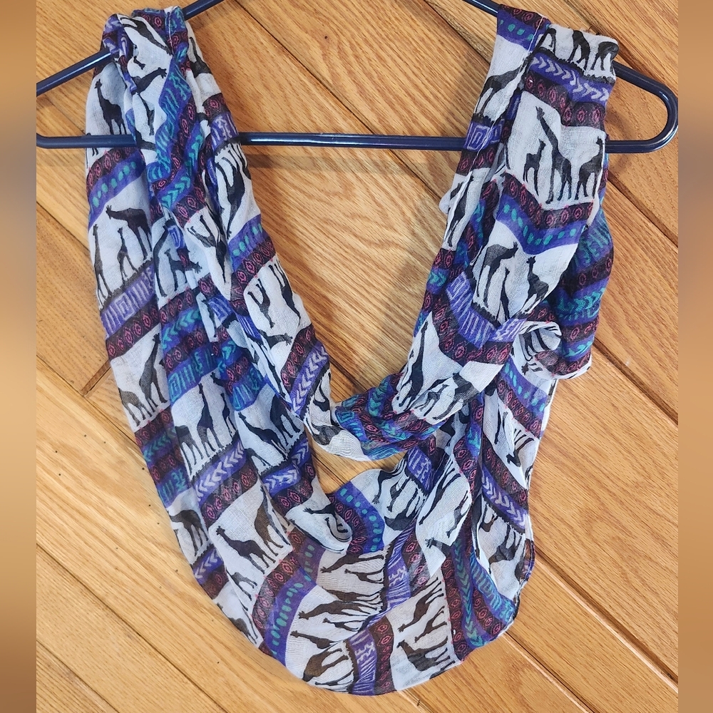 Black and White giraffe print with colorful Aztec patterned Infinity scarf